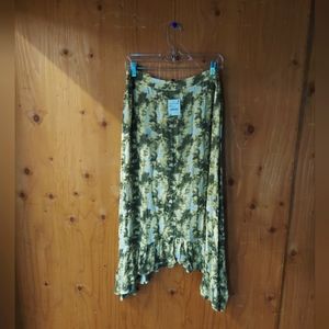 Bobeau Olive & White Tie Dye High Low Midi Skirt